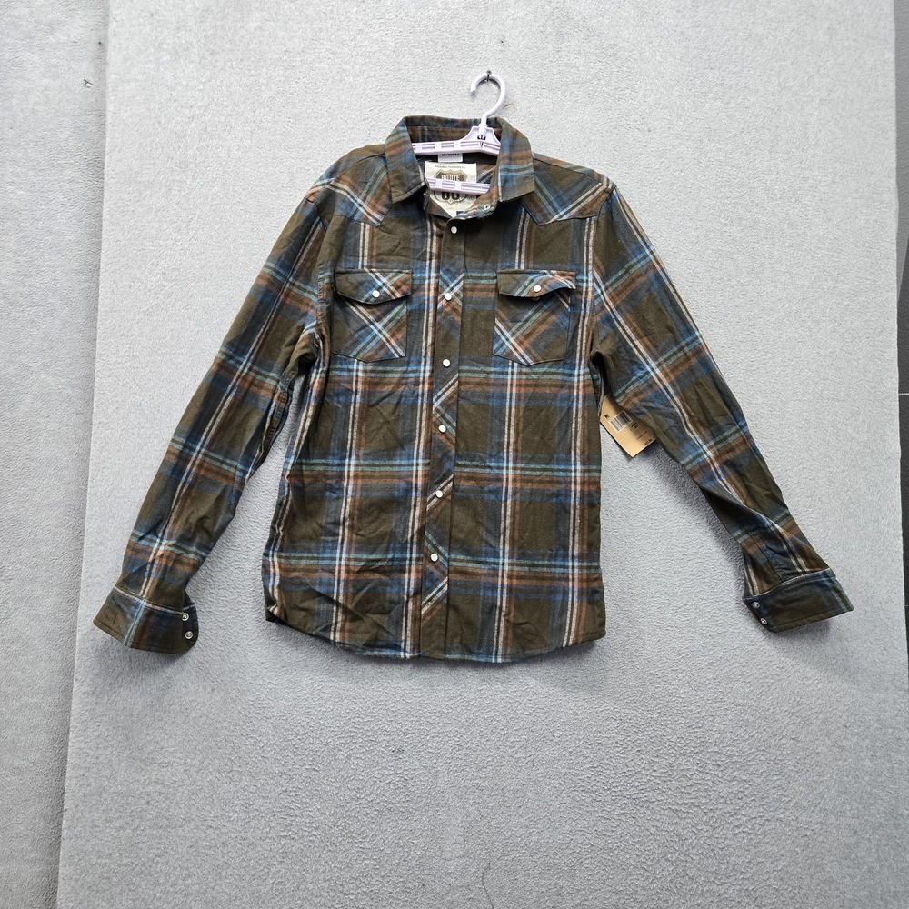 Route 66 Men Button Up Shirt XL Green Plaid Flannel Western Pearl Snap NWT